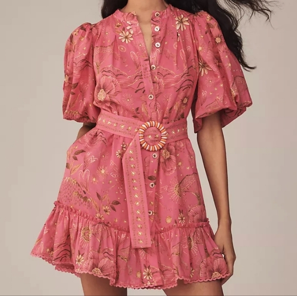 FARM Rio Dresses & Skirts - Farm Rio x Anthropologie Short-Sleeve Button-Front Mini Dress, Retail $230.00US